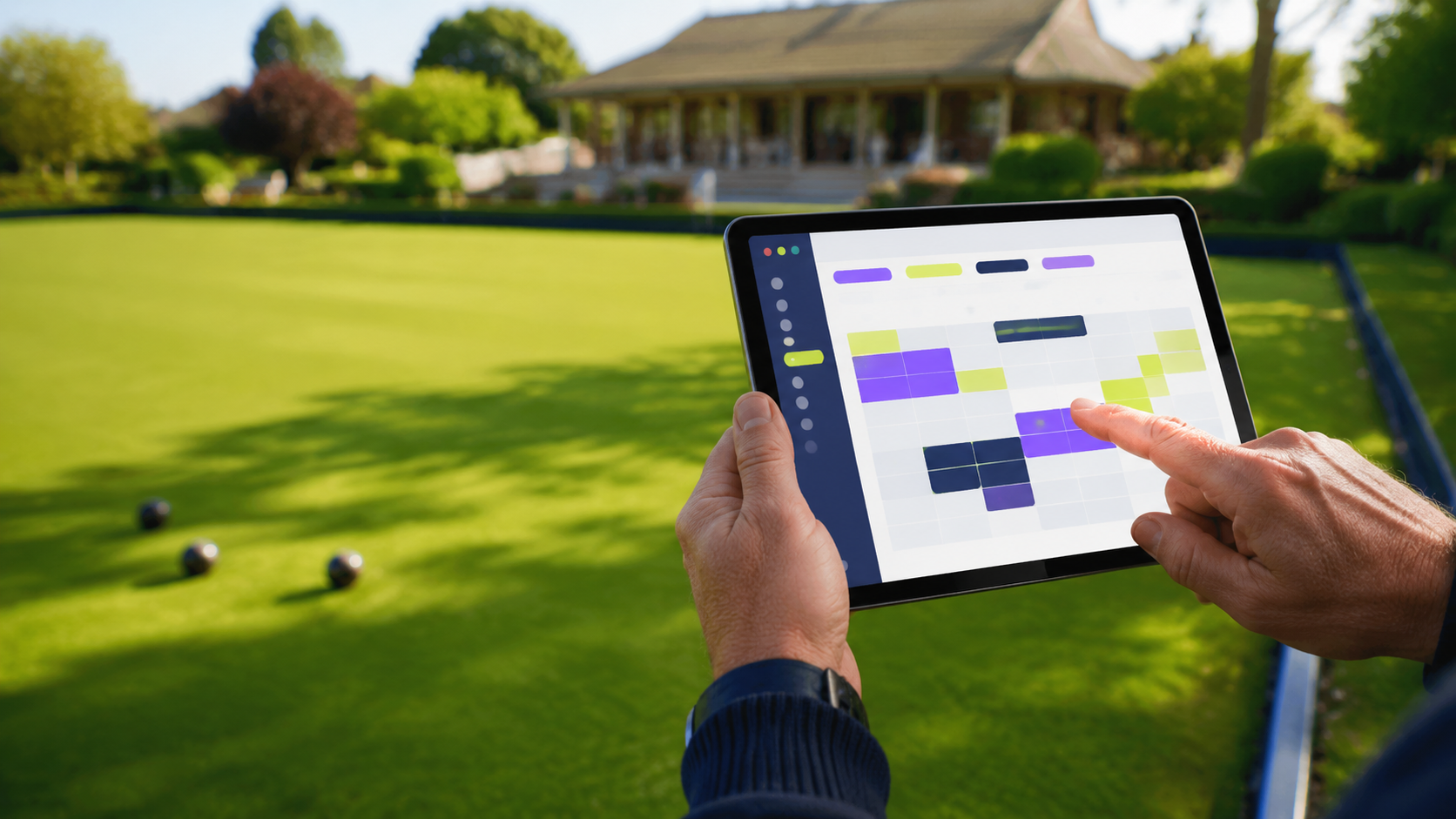 Tablet used at a bowls green to manage a booking